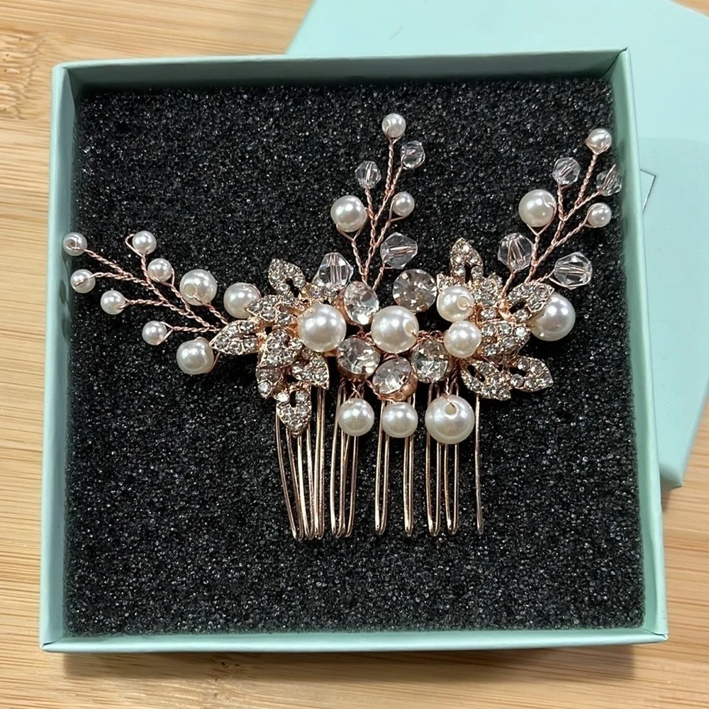 Brand New Crystal Rhinestone Pearl Floral Hair Comb Headpiece Wedding Accessory